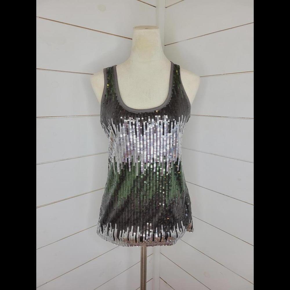 Verve medium grey with grey green & silver sequins tank top